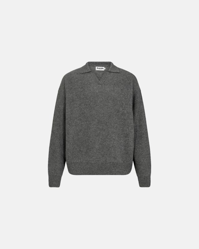 Stickad polo "kane" | Ull | Grå -Resteröds