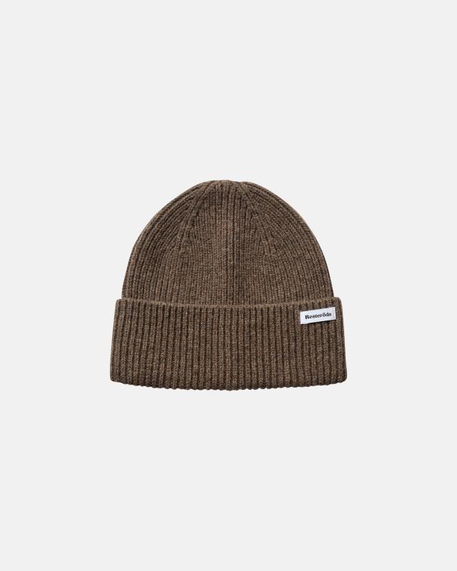 Beanie-mössa, 100% ull, Mörk sand