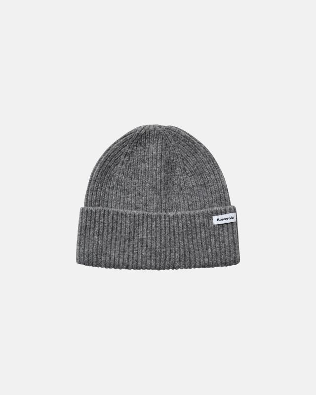 Beanie-mössa, 100% ull, Ljusgrå