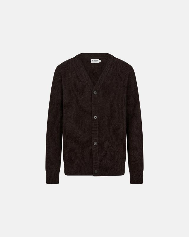 Stickad cardigan 'kyle' | Ull | Brun -Resteröds