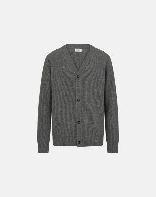 Stickad cardigan "Kyle", Ull, Grå melange Stickad cardigan "Kyle", Ull, Grå melange