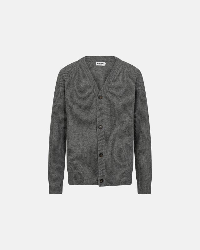 Stickad cardigan "Kyle", Ull, Grå melange
