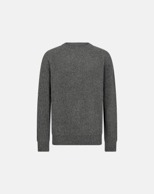 Stickad pullover "Michael", Ull, Gråmelerad Stickad pullover "Michael", Ull, Gråmelerad