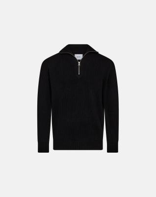 Stickad tröja med dragkedja 'Liam' | Ull | Svart -Resteröds Stickad tröja med dragkedja 'Liam' | Ull | Svart -Resteröds