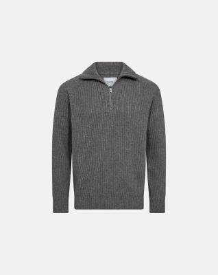 Stickad tröja med dragkedja 'Liam' | Ull | Grå -Resteröds Stickad tröja med dragkedja 'Liam' | Ull | Grå -Resteröds