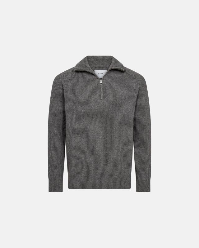 Stickad tröja med dragkedja "Liam", Ull, Grå