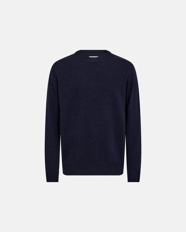 Stickad pullover 'lean' | Ull | Mörkblå -Resteröds