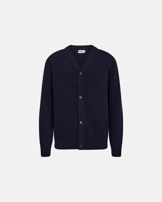 Stickad cardigan 'kyle' | Ull | Marinblå -Resteröds