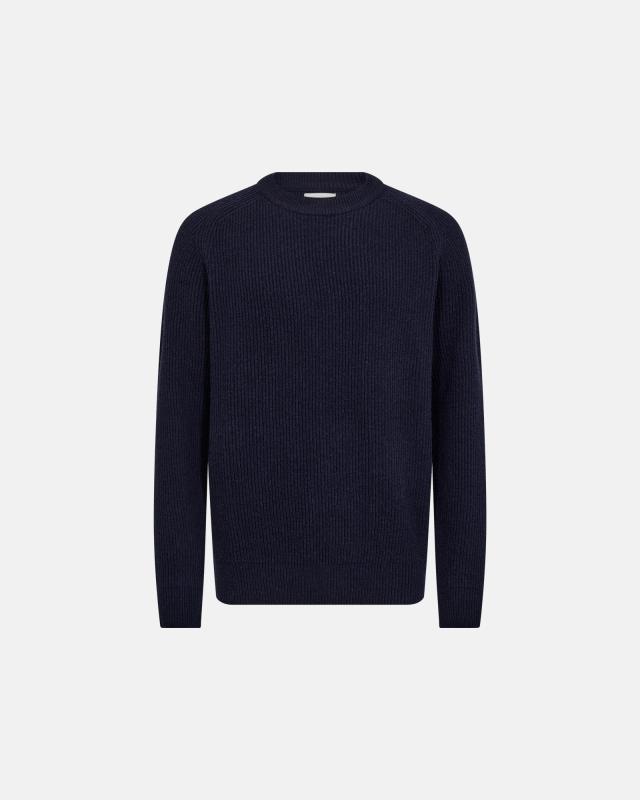 Stickad pullover 'michael' | Ull | Navy -Resteröds
