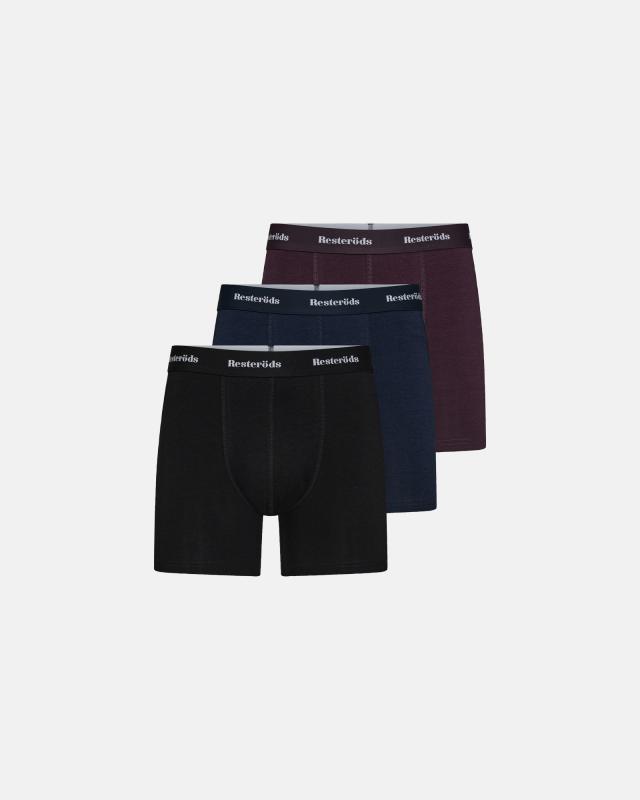 Kalsonger "extra längd" 3-pack | Bambuviskos | Svart/blå/röd -Resteröds