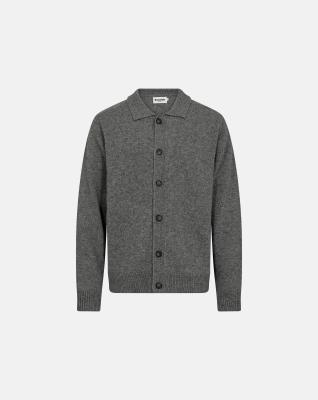Stickad cardigan "Dean", Ull, Grå melange Stickad cardigan "Dean", Ull, Grå melange