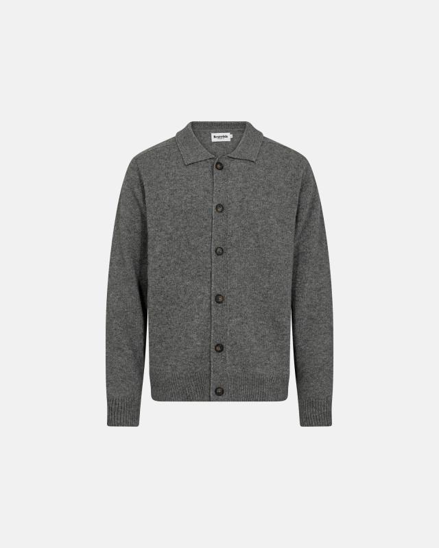 Stickad cardigan "Dean", Ull, Grå melange