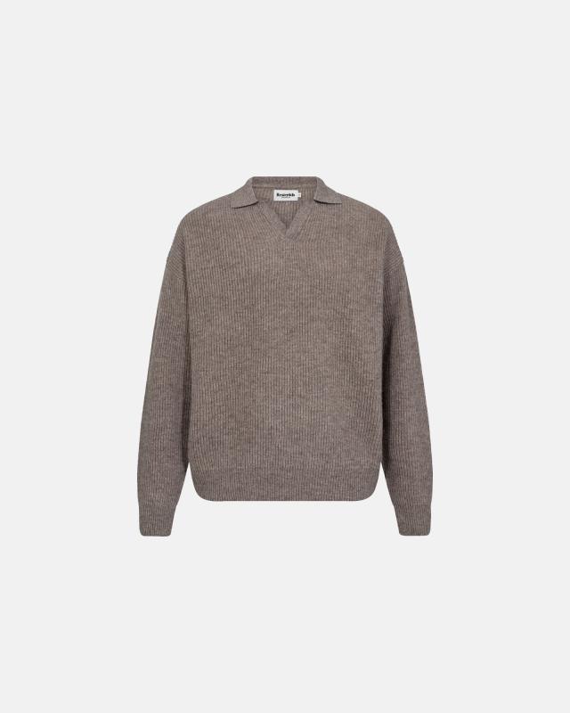 Polo i stickat "Kane", Ull, Sand