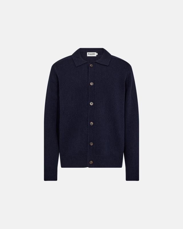 Stickad cardigan 'dean' | Ull | Navy -Resteröds