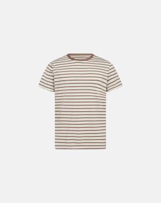 T-shirt med rund hals, Bambuviskos, Randig brun T-shirt med rund hals, Bambuviskos, Randig brun