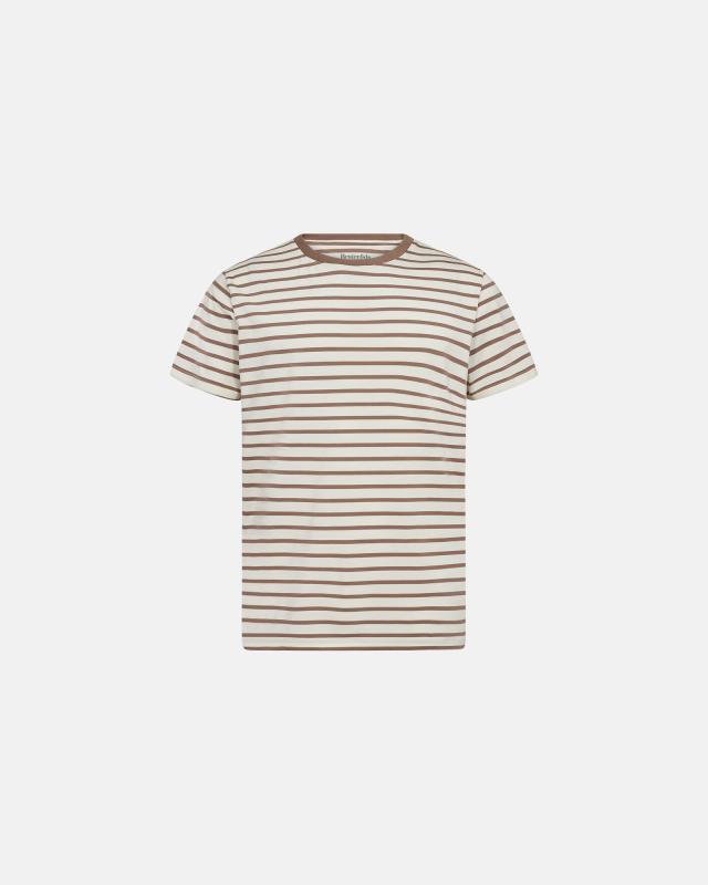 T-shirt med rund hals, Bambuviskos, Randig brun