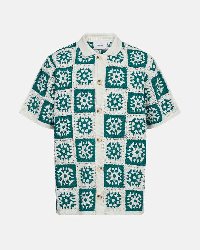 Virkad kortärmad skjorta "leon" | Bomull | Grön -Resteröds