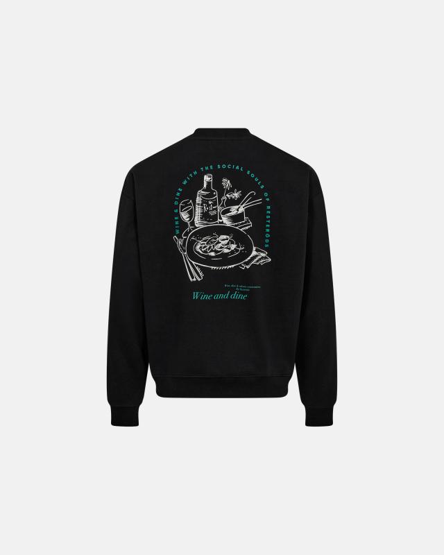 Sweatshirt crewneck "Drake", 100% bomull, Svart med ryggtryck