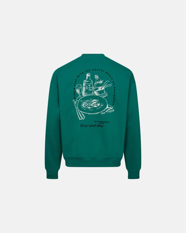 Sweatshirt crewneck "Drake", 100% bomull, Grön med ryggtryck