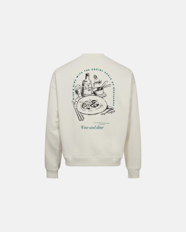 Sweatshirt crewneck "Drake", 100% bomull, Off-white med ryggtryck